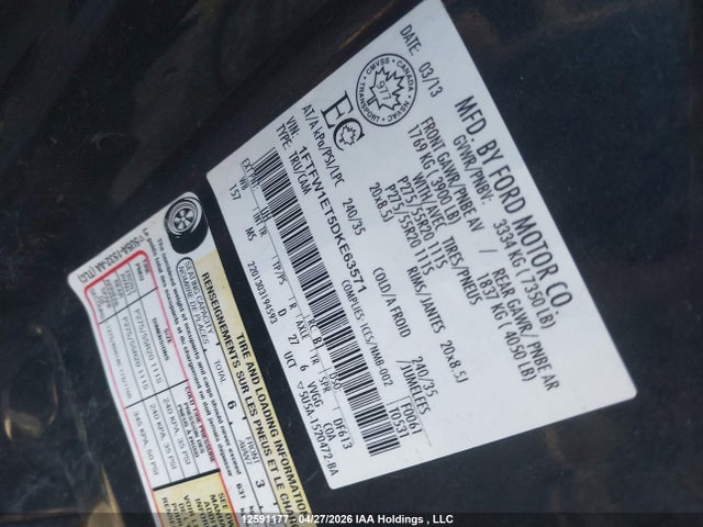 Aukcja sprzedaży 2013 Ford F-150, vin: 1FTFW1ET5DKE63571, numer aukcji: 12591177