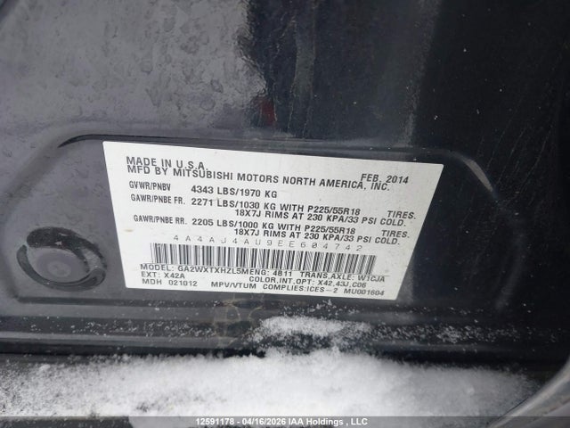 4A4AJ4AU9EE604742 Mitsubishi Rvr Gt
