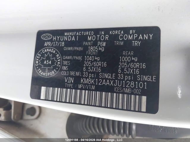 KM8K12AAXJU128101 Hyundai Kona Se