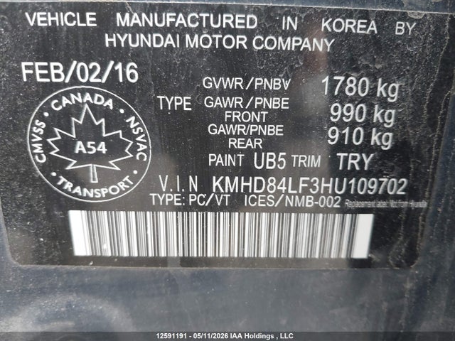 KMHD84LF3HU109702 Hyundai Elantra