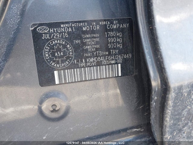 KMHD84LF6HU267449 Hyundai ELANTRA GL