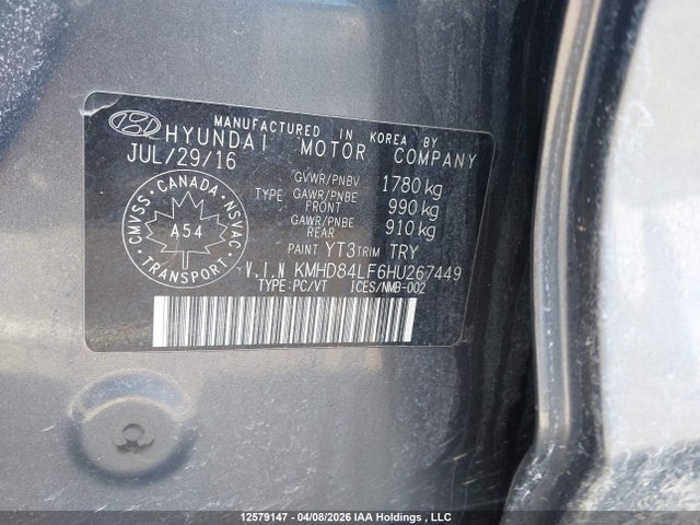 KMHD84LF6HU267449 Hyundai ELANTRA GL
