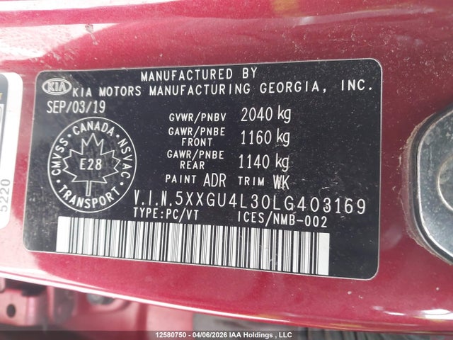 5XXGU4L30LG403169 KIA Optima Ex/ex+