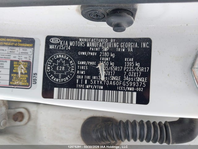 5XYKT3A60FG599375 KIA SORENTO LX