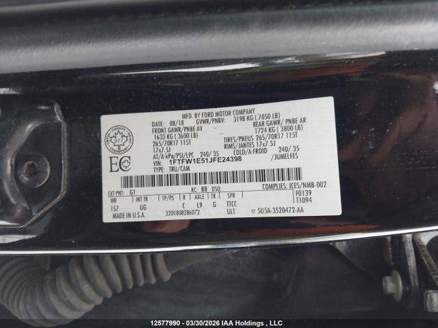 1FTFW1E51JFE24398 Ford F-150 Xlt