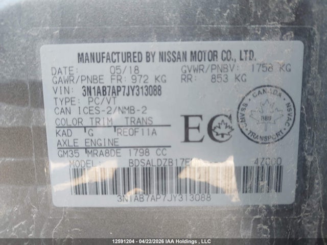 3N1AB7AP7JY313088 Nissan Sentra