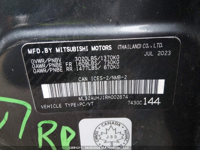 ML32AUHJ1RH002674 Mitsubishi Mirage Es/le