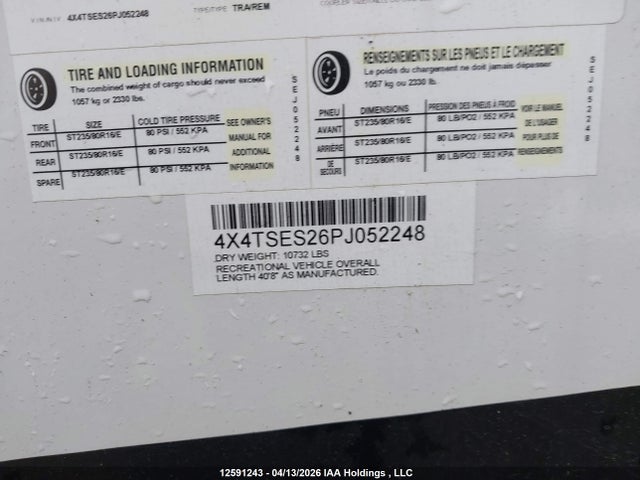 12591243 :رقم المزاد ، 4X4TSES26PJ052248 vin ، 2023 Forest River Grand River مزاد بيع