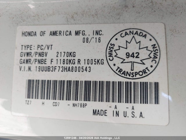 19UUB3F73HA800543 Acura TLX