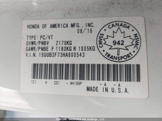 19UUB3F73HA800543 Acura TLX
