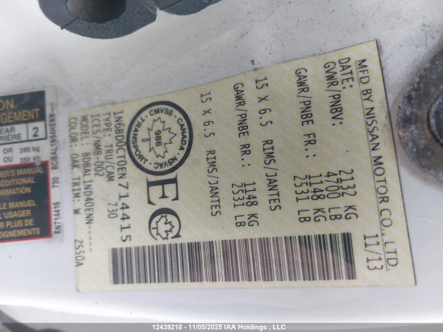 1N6BD0CT0EN714415 Nissan Frontier S/sv-i4