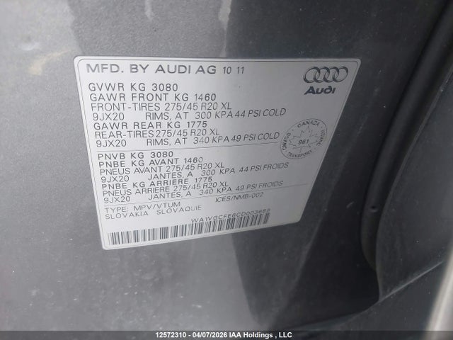 Aukcja sprzedaży 2012 Audi Q7 3.0 Premium, vin: WA1VGCFE6CD003689, numer aukcji: 12572310
