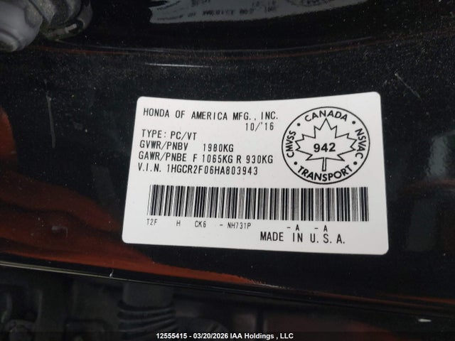 1HGCR2F06HA803943 Honda Accord Touring