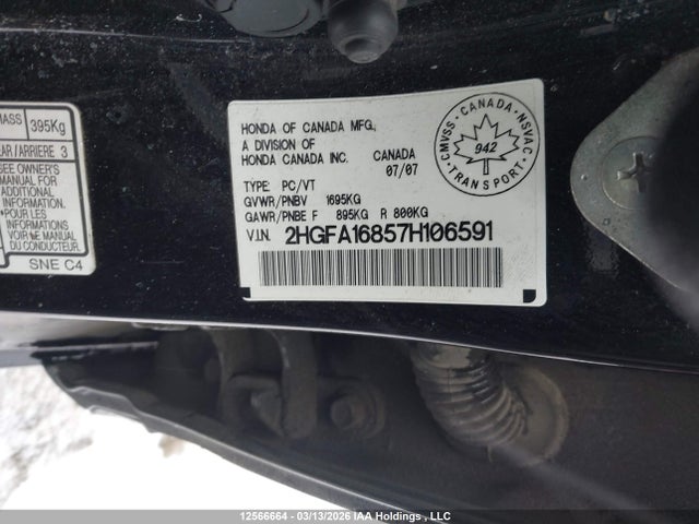 Aukcja sprzedaży 2007 Honda Civic Ex 4dr, vin: 2HGFA16857H106591, numer aukcji: 12566664