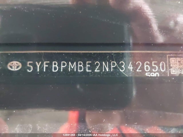 Aukcja sprzedaży 2022 Toyota Corolla, vin: 5YFBPMBE2NP342650, numer aukcji: 12591268