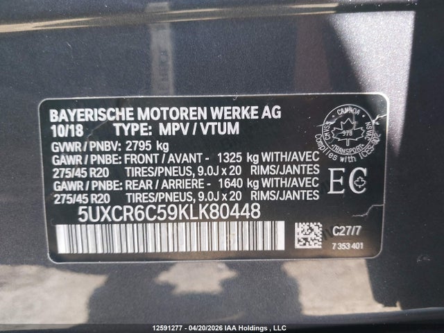 5UXCR6C59KLK80448 BMW X5 Xdrive40i