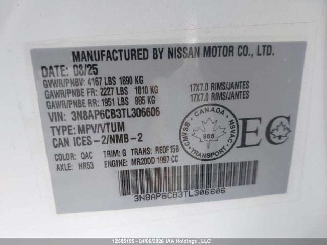 Продажа на аукционе авто 2026 Nissan Kicks Sv, vin: 3N8AP6CB3TL306606, номер лота: 12585195