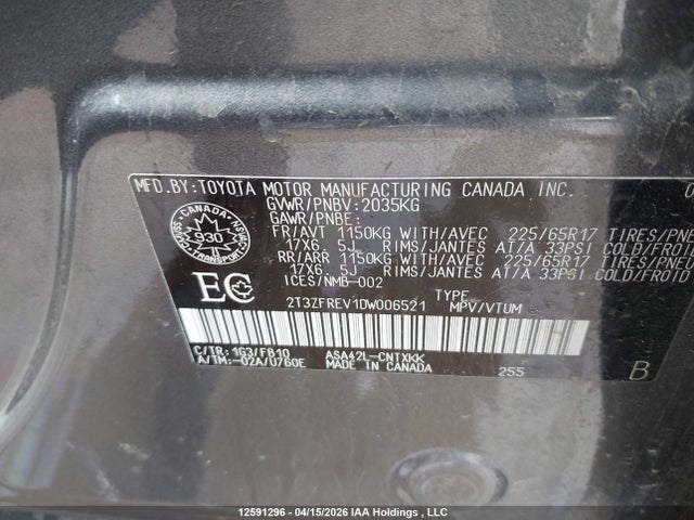 Aukcja sprzedaży 2013 Toyota Rav4 Le, vin: 2T3ZFREV1DW006521, numer aukcji: 12591296
