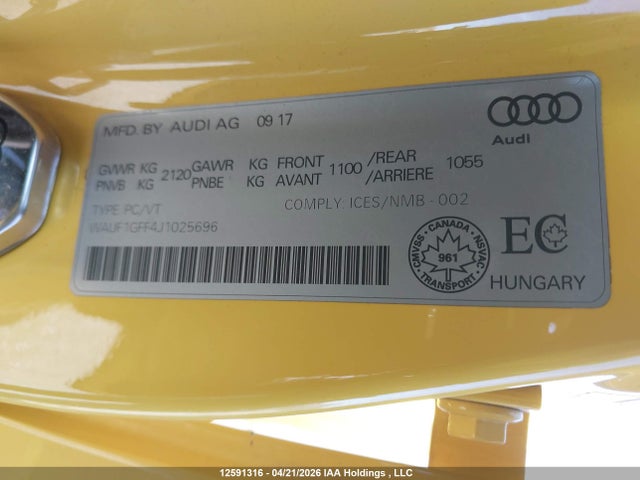 WAUF1GFF4J1025696 Audi S3 2.0t Technik