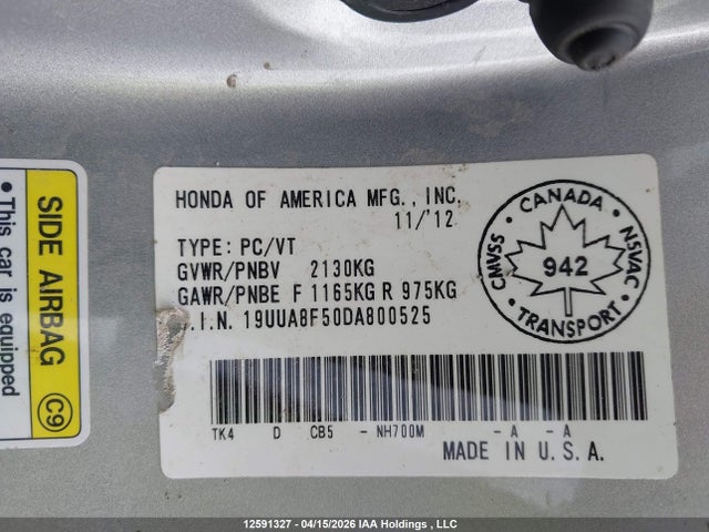 Auction sale of the 2013 Acura Tl, vin: 19UUA8F50DA800525, lot number: 12591327