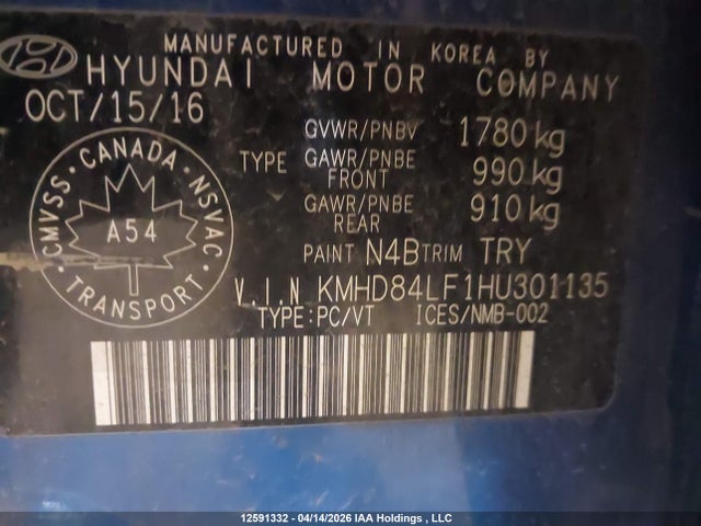 KMHD84LF1HU301135 Hyundai Elantra Se/value/limited