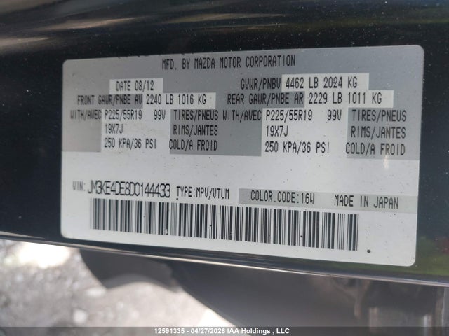 12591335 :رقم المزاد ، JM3KE4DE8D0144433 vin ، 2013 Mazda Cx-5 Gt مزاد بيع
