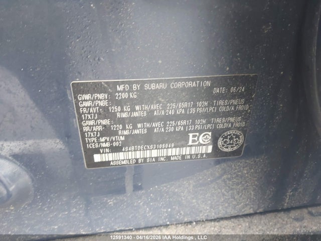 Aukcja sprzedaży 2025 Subaru Outback Touring, vin: 4S4BTDECXS3108049, numer aukcji: 12591340