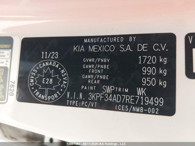 Продажа на аукционе авто 2024 Kia Forte Ex/ex Premium/ex+/gt-line, vin: 3KPF34AD7RE719499, номер лота: 12591341