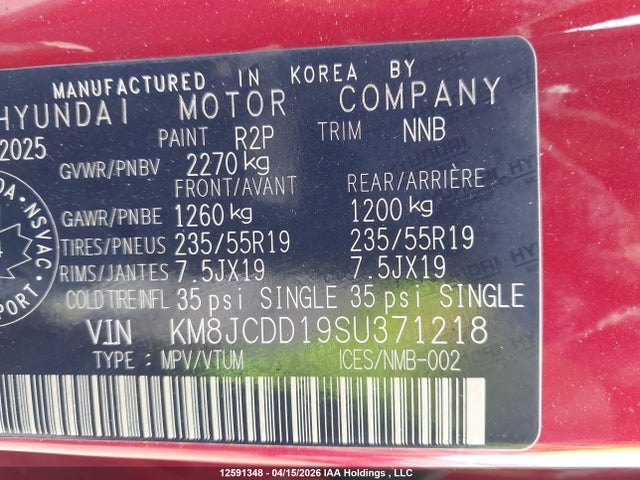 Продаж на аукціоні авто 2025 Hyundai Tucson N-line Hybrid Awd, vin: KM8JCDD19SU371218, номер лоту: 12591348