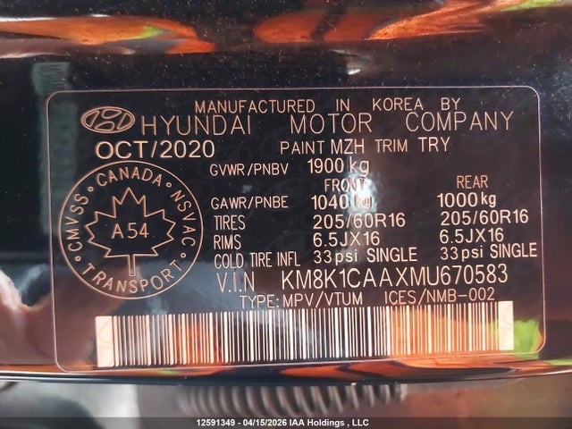 KM8K1CAAXMU670583 Hyundai Kona Se