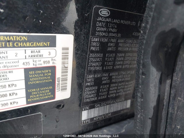 Land Rover Range Rover Supercharged 2015 SALGS2TFXFA206409 Image 18