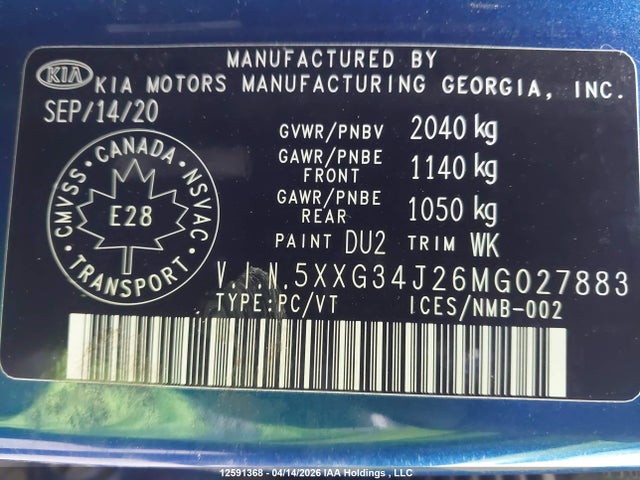 5XXG34J26MG027883 KIA K5 EX
