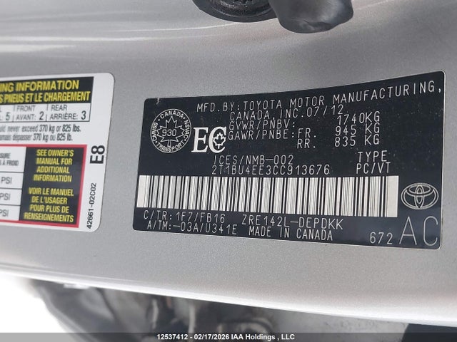 2012 Toyota Corolla Ce მანქანა იყიდება აუქციონზე, vin: 2T1BU4EE3CC913676, აუქციონის ნომერი: 12537412