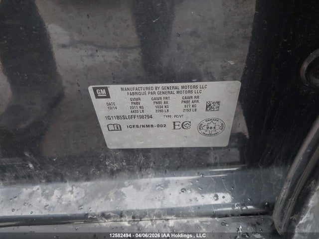 2015 Chevrolet Malibu Ls მანქანა იყიდება აუქციონზე, vin: 1G11B5SL6FF198794, აუქციონის ნომერი: 12582494