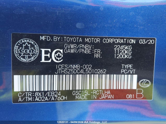 JTHSZ5DC4L5010262 Lexus RC 350