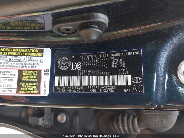 2T1BURHE9JC071321 Toyota Corolla