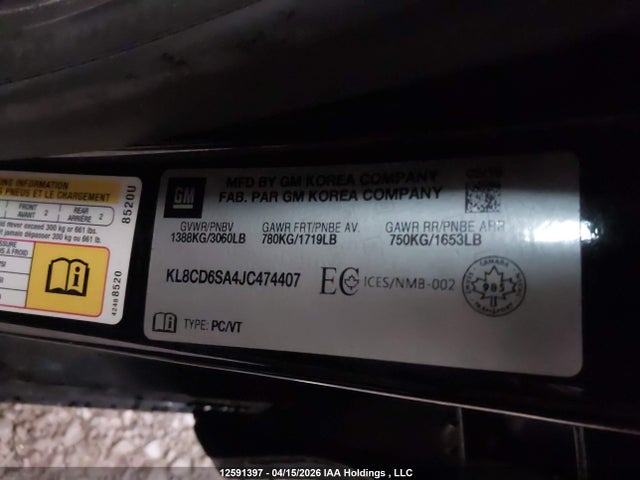 Aukcja sprzedaży 2018 Chevrolet Spark 1lt, vin: KL8CD6SA4JC474407, numer aukcji: 12591397