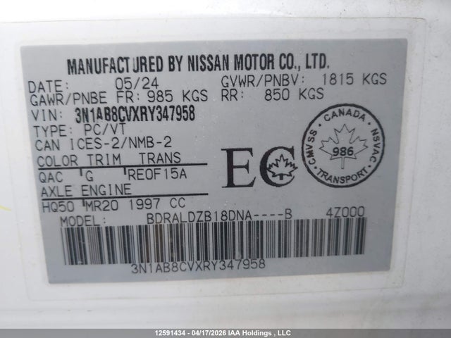 3N1AB8CVXRY347958 Nissan SENTRA SV