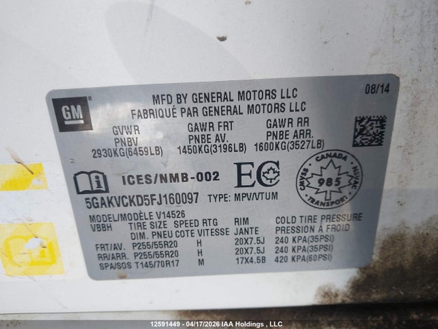 5GAKVCKD5FJ160097 Buick Enclave