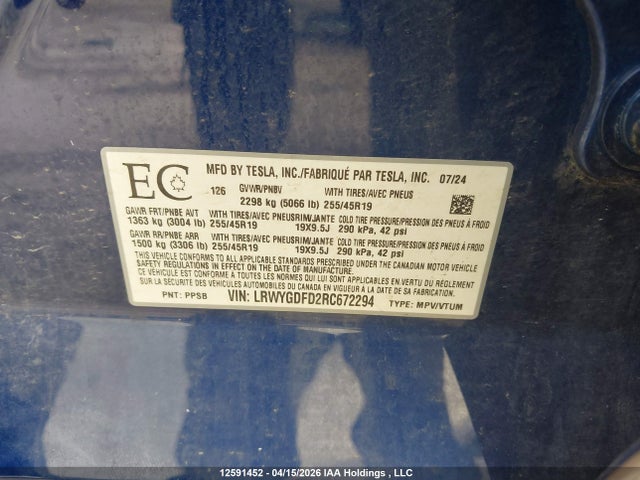 Tesla Model Y 2024 LRWYGDFD2RC672294 Image 9