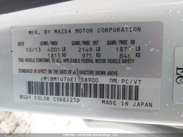 Aukcja sprzedaży 2014 Mazda Mazda3, vin: JM1BM1U76E1138900, numer aukcji: 12591463