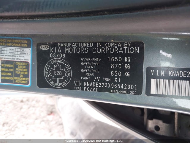 Продажа на аукционе авто 2009 Kia Rio Lx/sx, vin: KNADE223X96542901, номер лота: 12591469
