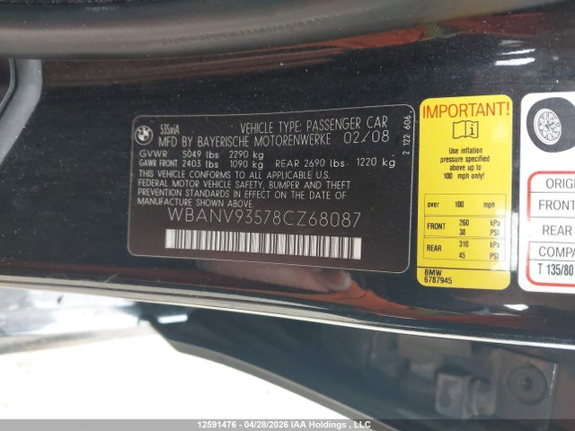 Продажа на аукционе авто 2008 Bmw 535xi, vin: WBANV93578CZ68087, номер лота: 12591476