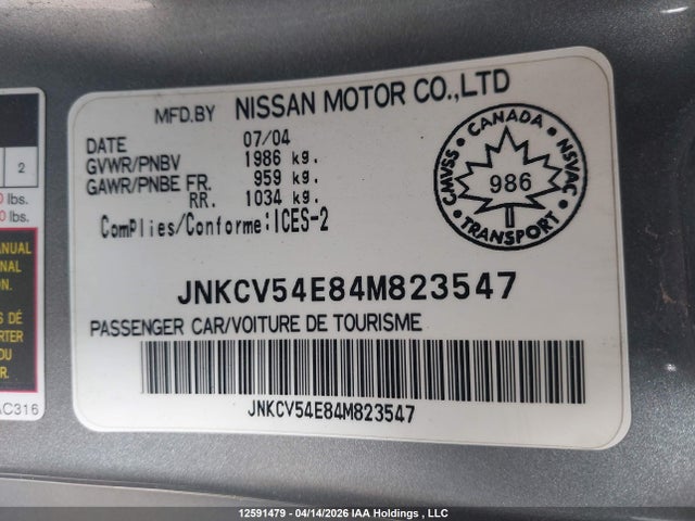 Aukcja sprzedaży 2004 Infiniti G35, vin: JNKCV54E84M823547, numer aukcji: 12591479