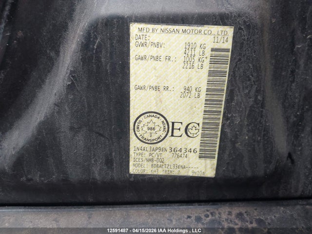 1N4AL3AP9FN364346 Nissan Altima 2.5/s/sv/sl