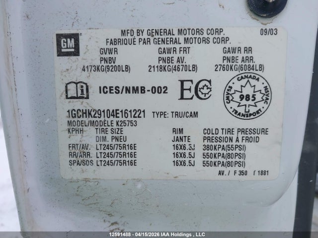 Aukcja sprzedaży 2004 Chevrolet Silverado K2500 Heavy Duty, vin: 1GCHK29104E161221, numer aukcji: 12591488