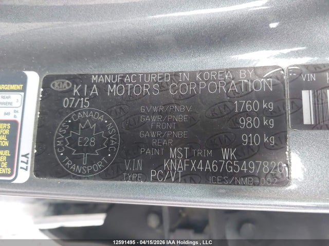 12591495 :رقم المزاد ، KNAFX4A67G5497820 vin ، 2016 Kia Forte 1.8l Lx/1.8l Lx+ مزاد بيع