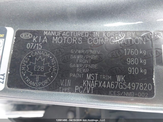 12591495 :رقم المزاد ، KNAFX4A67G5497820 vin ، 2016 Kia Forte 1.8l Lx/1.8l Lx+ مزاد بيع