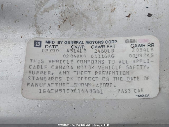 Aukcja sprzedaży 1990 Buick Electra Park Avenue, vin: 1G4CW51CXL1648361, numer aukcji: 12591501