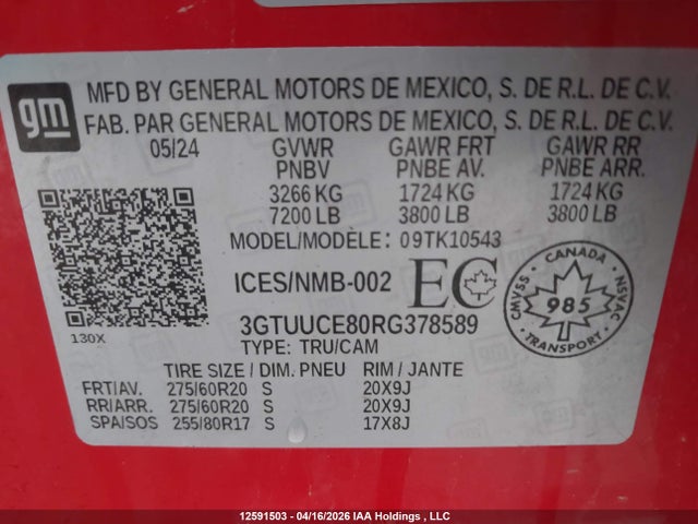 GMC Sierra 1500 Elevation 2024 3GTUUCE80RG378589 Image 9